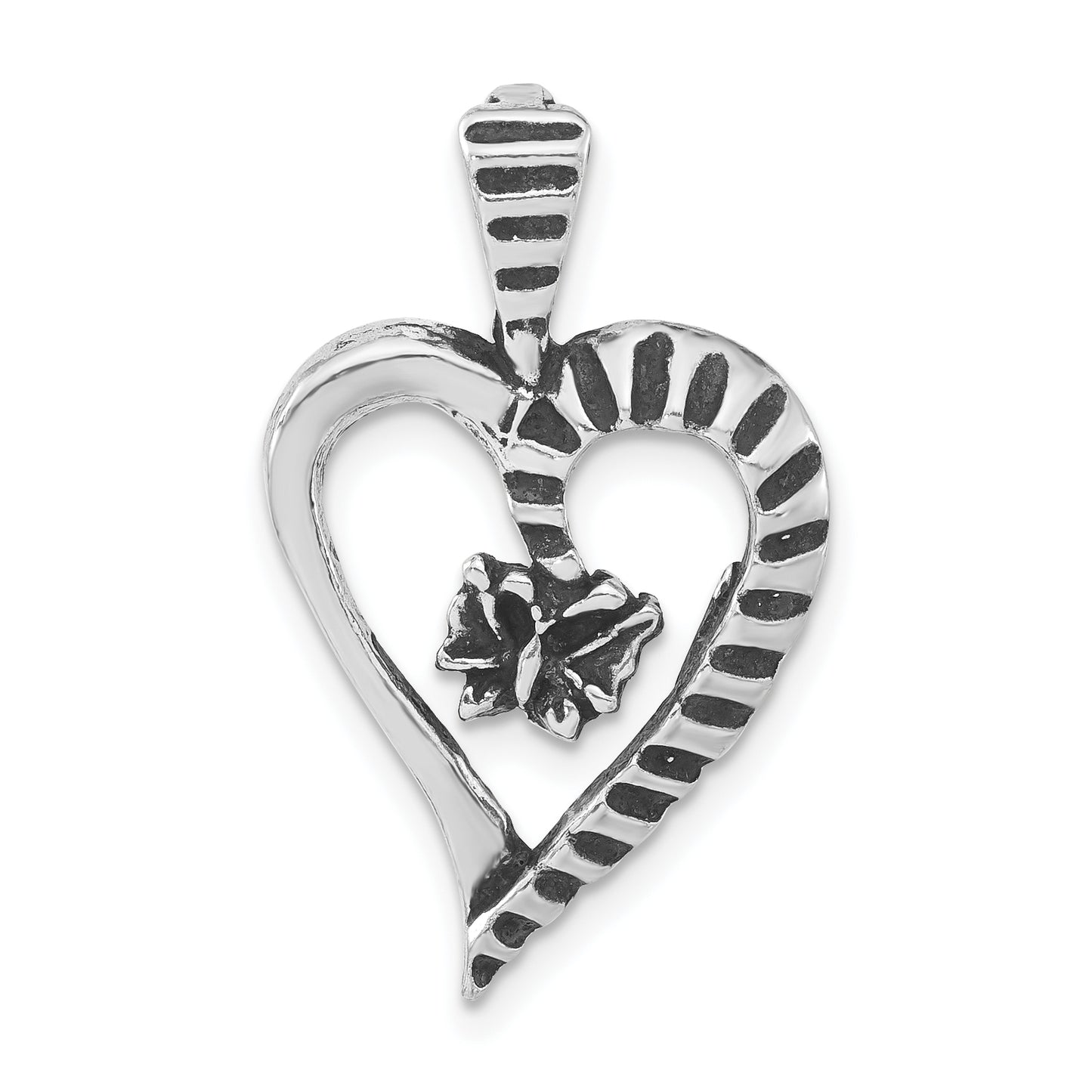 Sterling Silver Polished & Antiqued Cut-Out Heart Butterfly Pendant