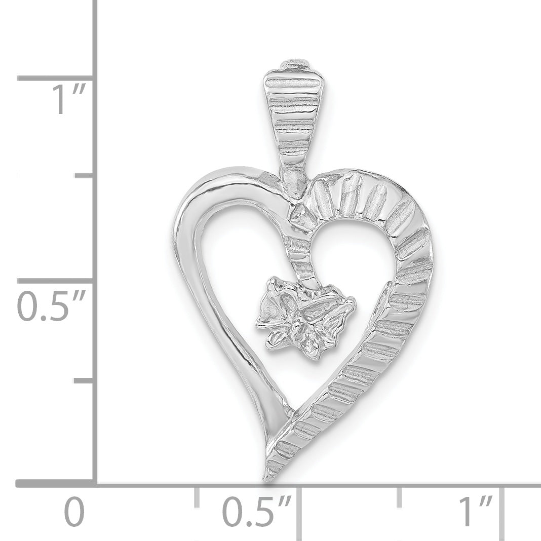 Sterling Silver Polished & Textured Cut-Out Heart Butterfly Pendant