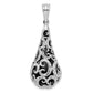 Sterling Silver Rhodium-Plated Filigree Diamond Cut Pattern Onyx Teardrop Dangle Pendant