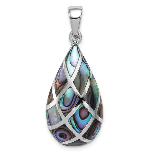 Sterling Silver Rhodium-Plated Polished Teardrop Abalone Pendant