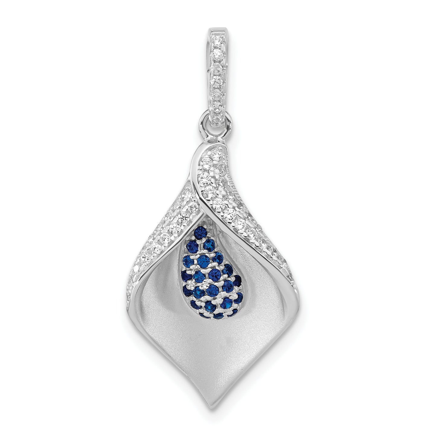 Sterling Silver Polished & Satin White Blue Cz Pendant