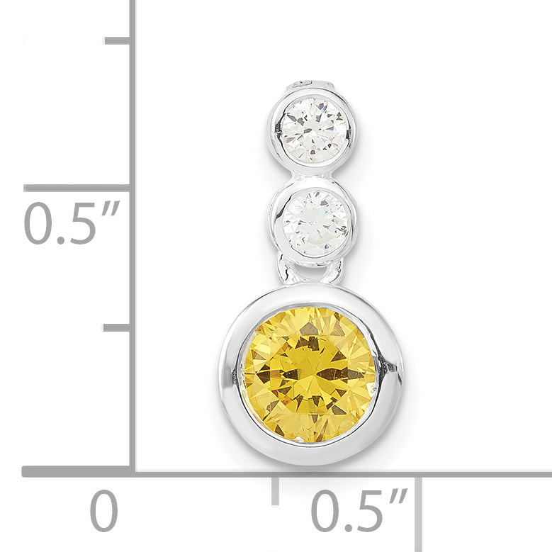 Sterling Silver Polished Yellow & Clear Cz Circles Chain Slide Pendant