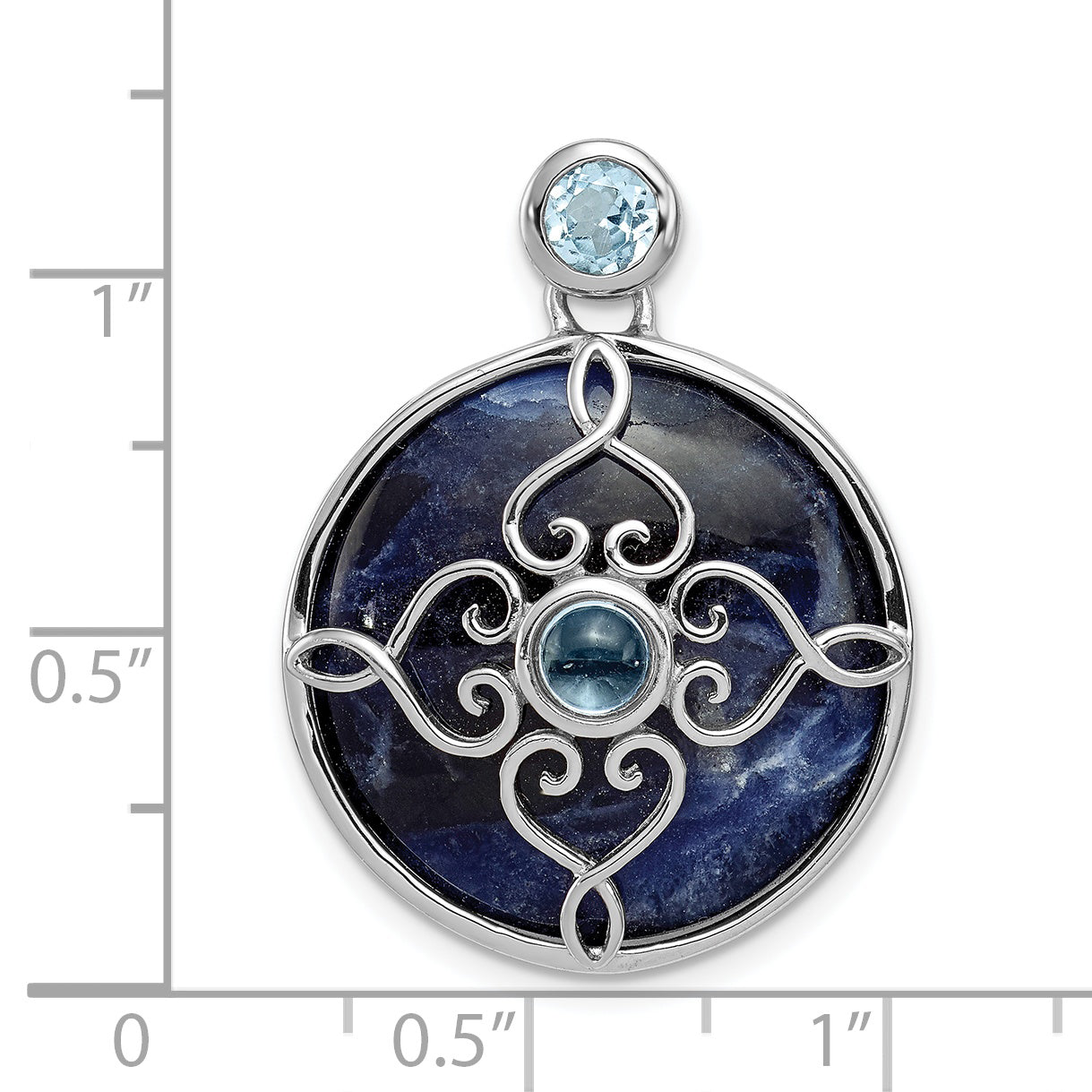 Sterling Silver Rhodium-Plated W/Sodalite & Blue Topaz Pendant