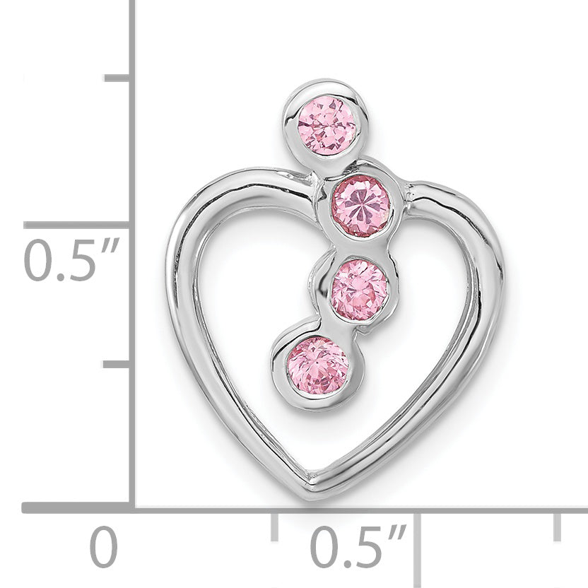 Sterling Silver Polished Pink Cz Heart Chain Slide Pendant