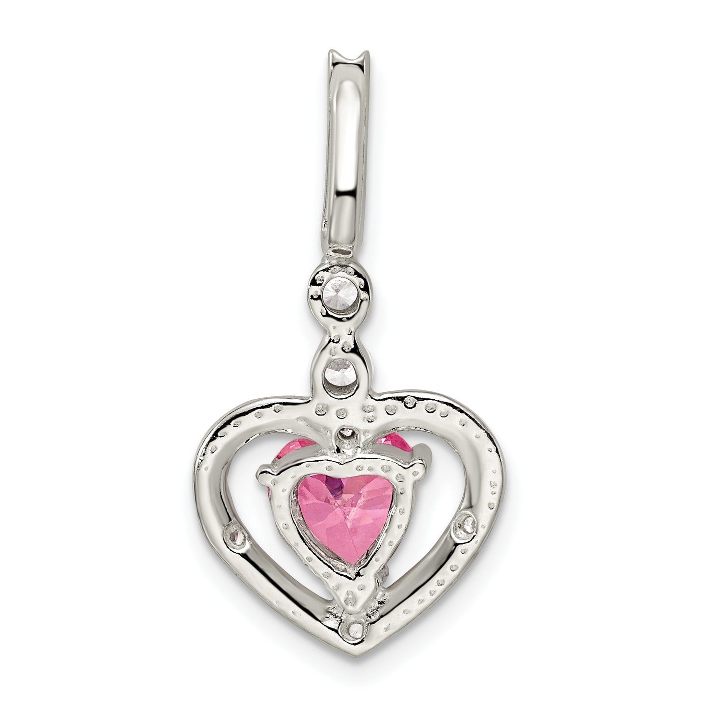 Sterling Silver Polished Clear Cz And Pink Heart Slide Pendant