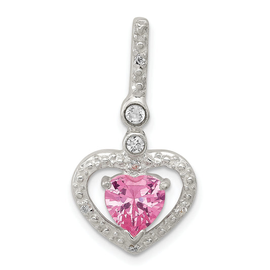 Sterling Silver Polished Clear Cz And Pink Heart Slide Pendant