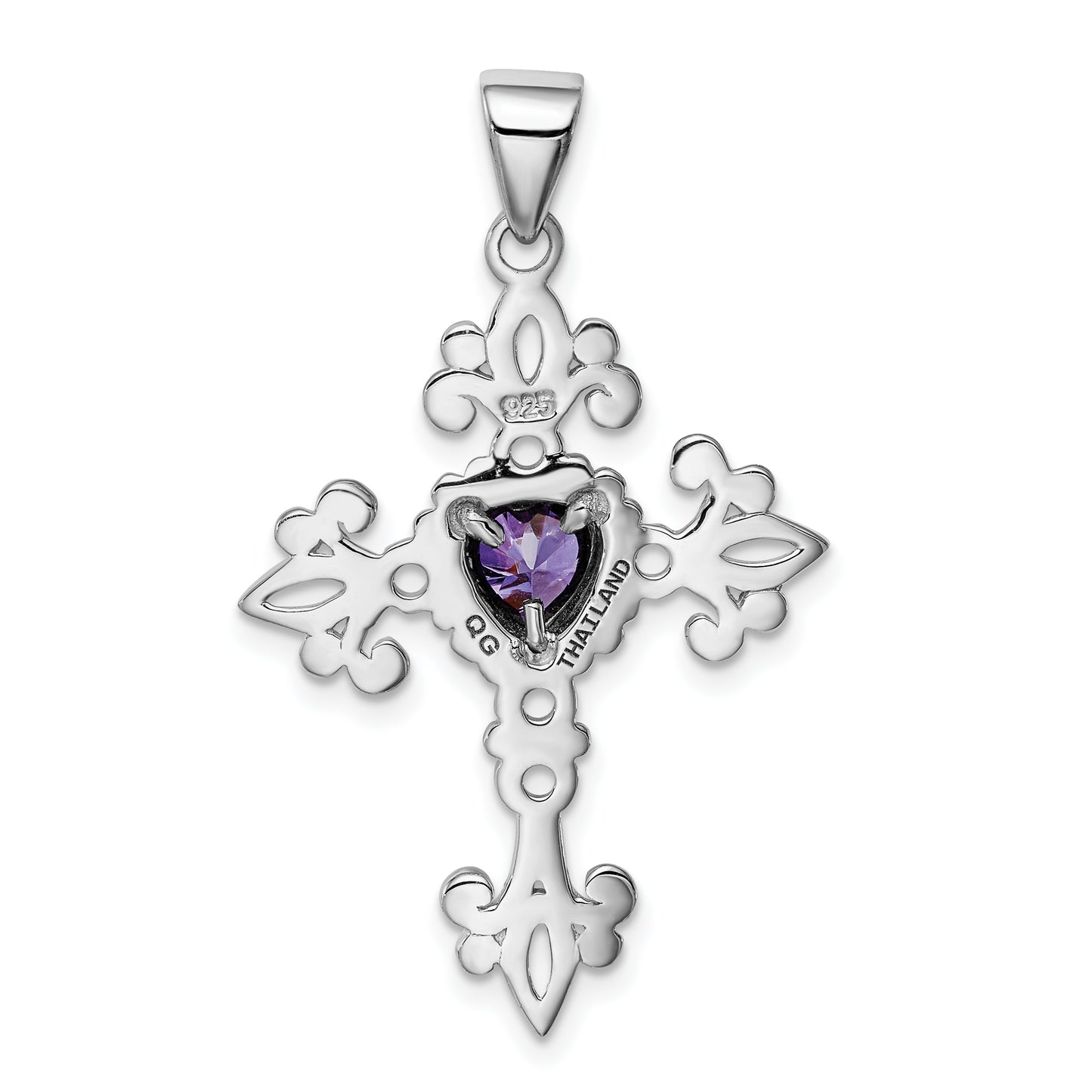 Sterling Silver Rhodium-Plated Amethyst Cross Pendant