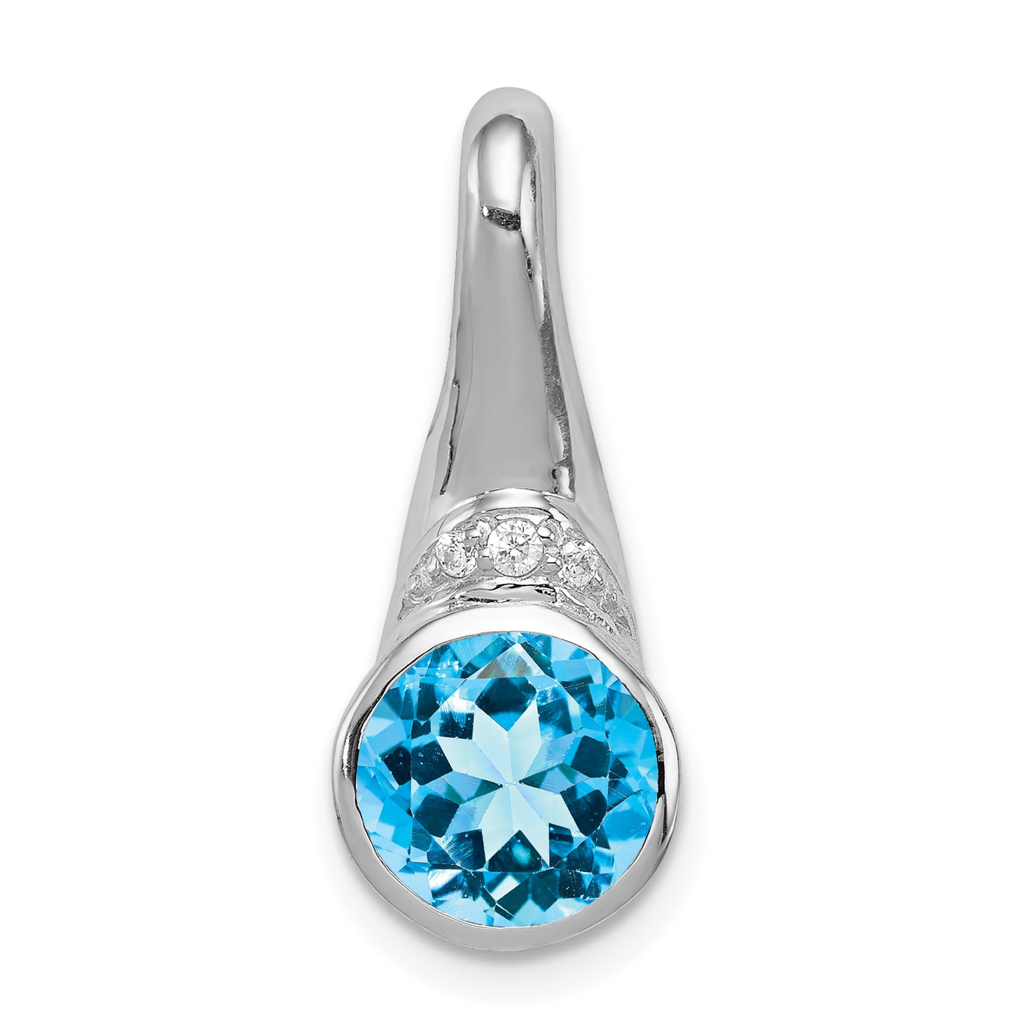 Sterling Silver Rhodium-Plated W/Cz And Blue Topaz Pendant