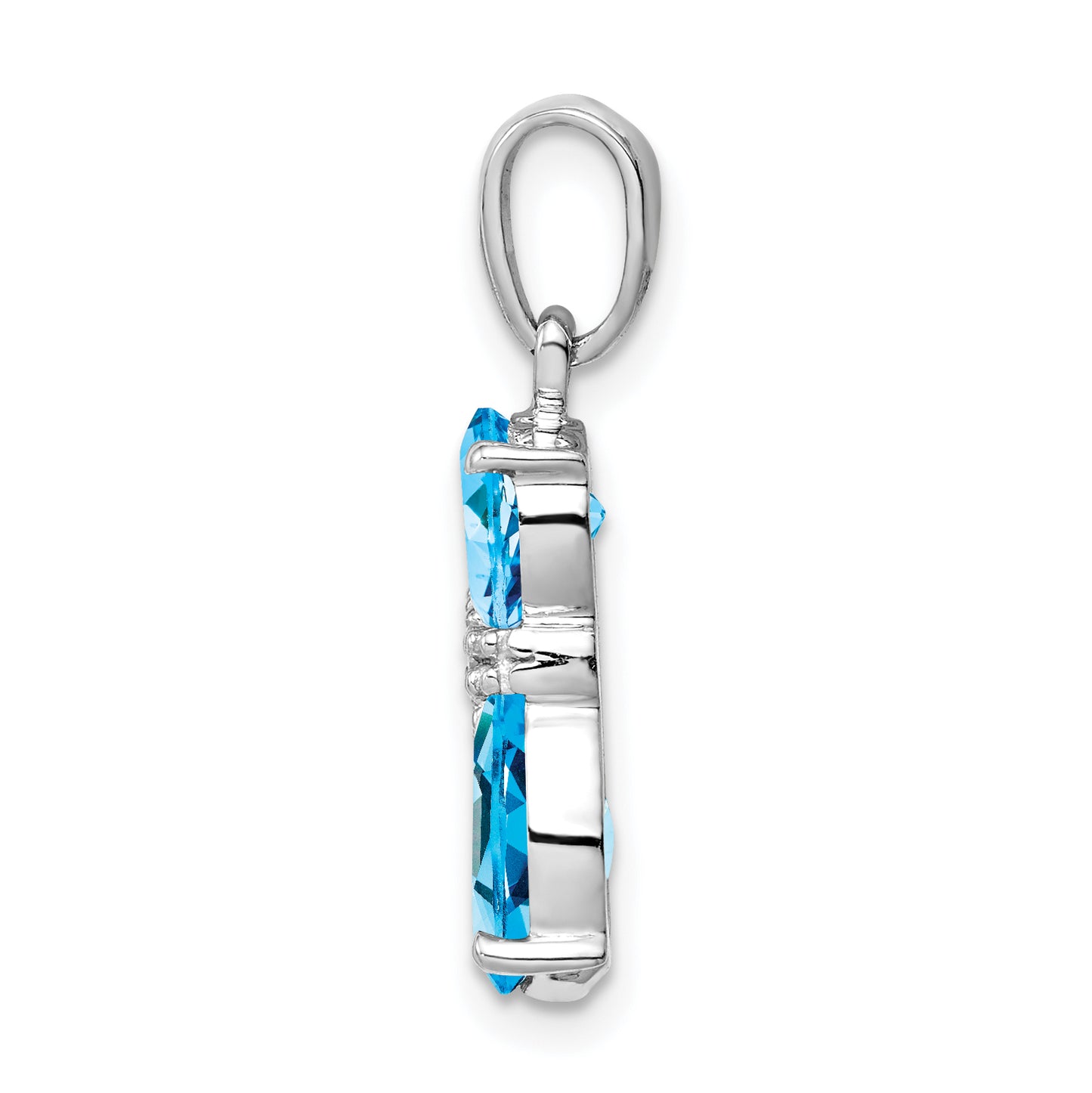 Sterling Silver Rhodium-Plated Blue Topaz And Diamond Cat Pendant