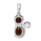 Sterling Silver Rhodium-Plated Smoky Quartz And Diamond Pendant