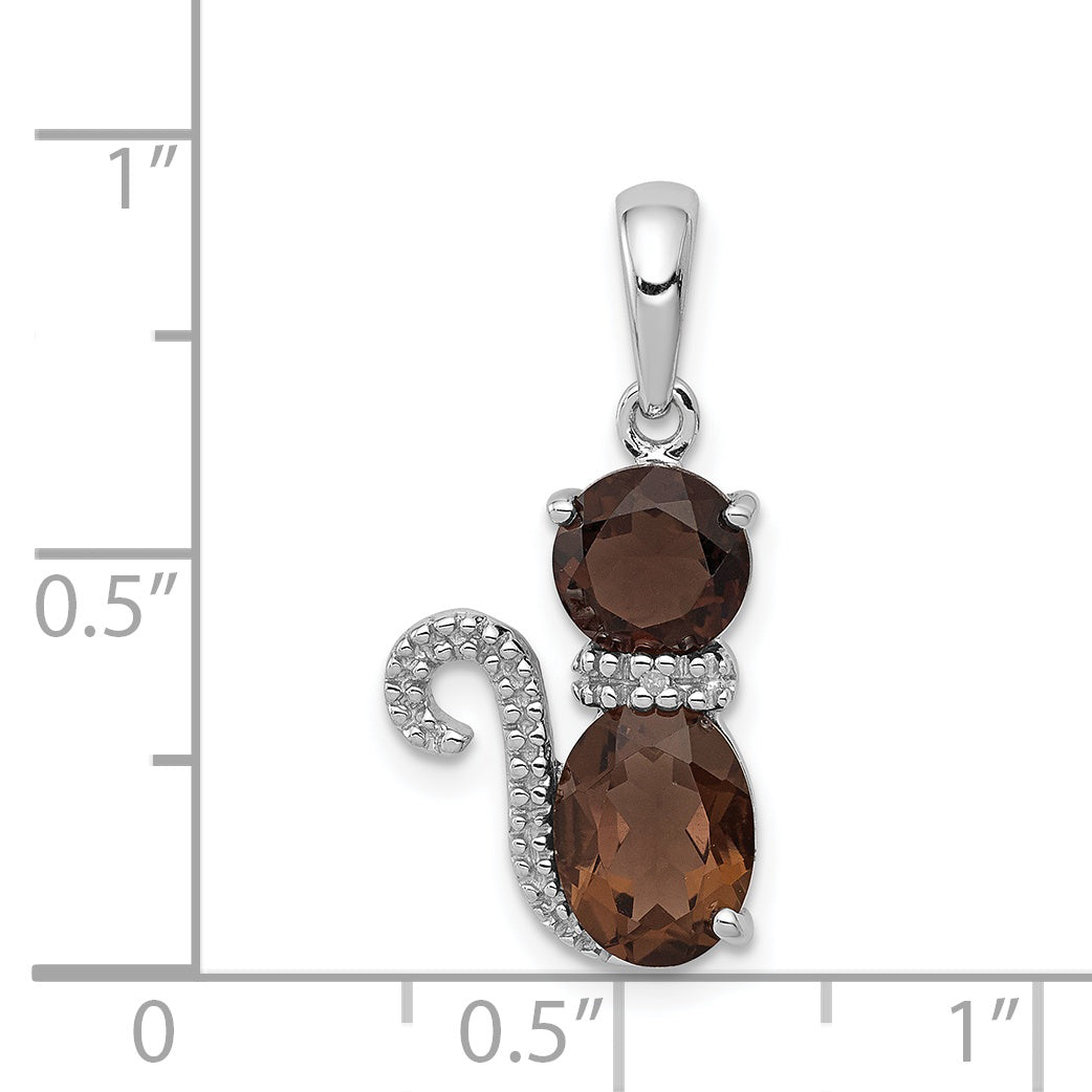 Sterling Silver Rhodium-Plated Smoky Quartz And Diamond Pendant