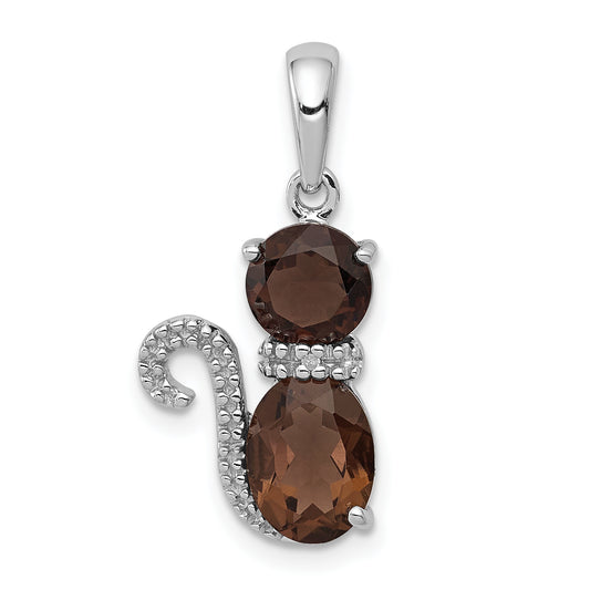 Sterling Silver Rhodium-Plated Smoky Quartz And Diamond Pendant