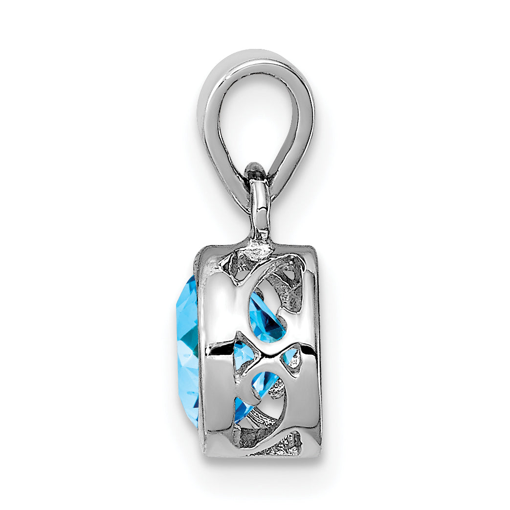 Sterling Silver Rhodium-Plated Polished Blue Topaz Round Pendant