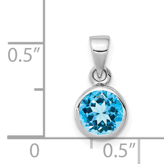 Sterling Silver Rhodium-Plated Polished Blue Topaz Round Pendant