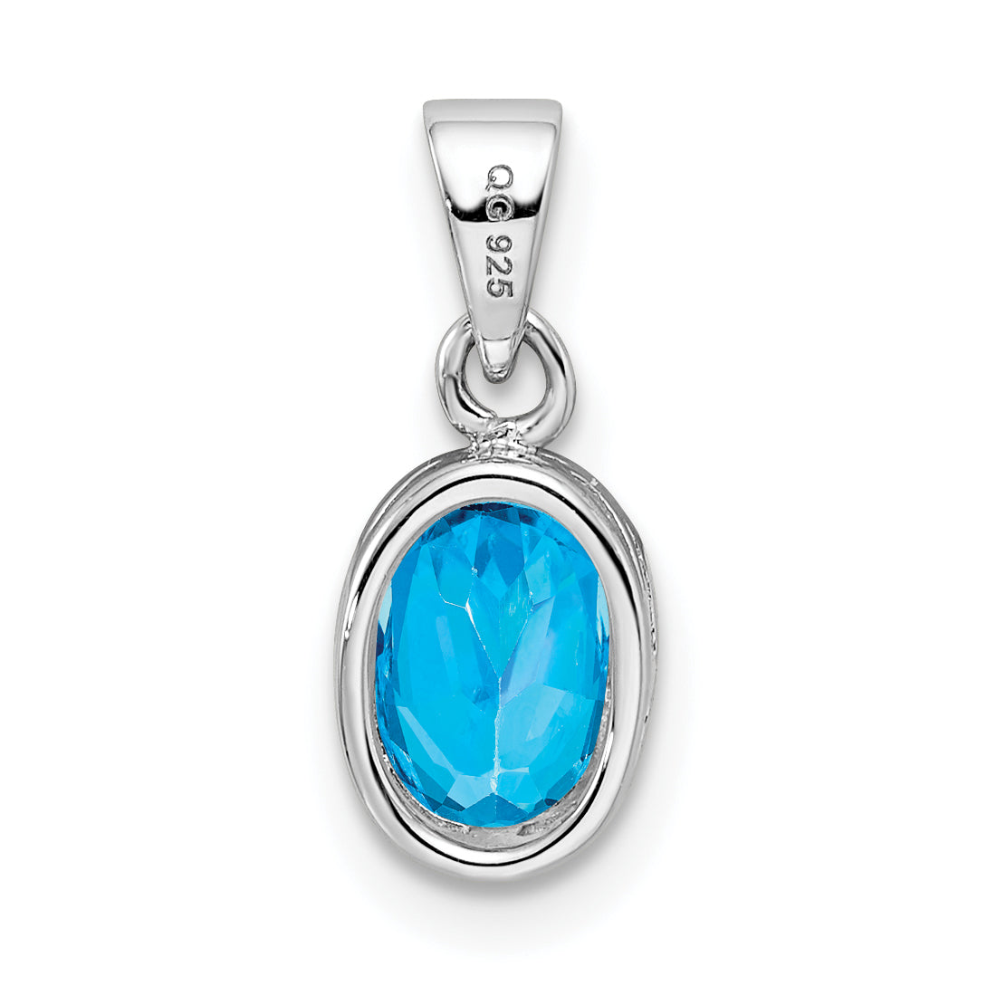 Sterling Silver Rhodium-Plated Polished Blue Topaz Oval Pendant