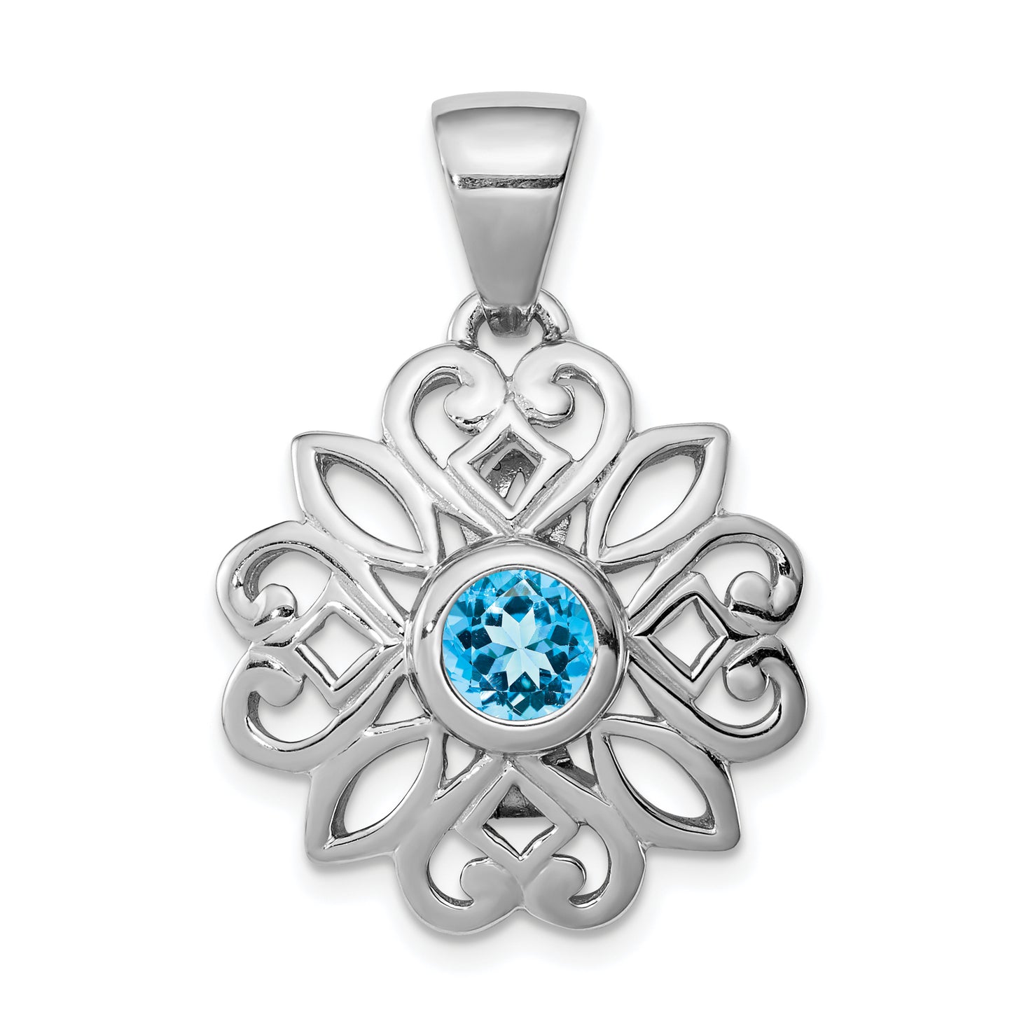 Sterling Silver Rhodium-Plated W/Blue Topaz Pendant