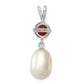 Sterling Silver Rhodium-Plated Garnet 8-9mm Fwc Pearl Teardrop Pendant