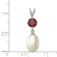 Sterling Silver Rhodium-Plated Garnet 8-9mm Fwc Pearl Teardrop Pendant