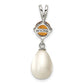 Sterling Silver Rhodium-Plated Citrine 8-9mm Fwc Pearl Teardrop Pendant