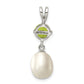 Sterling Silver Rhodium-Plated Peridot 8-9mm Fwc Pearl Teardrop Pendant