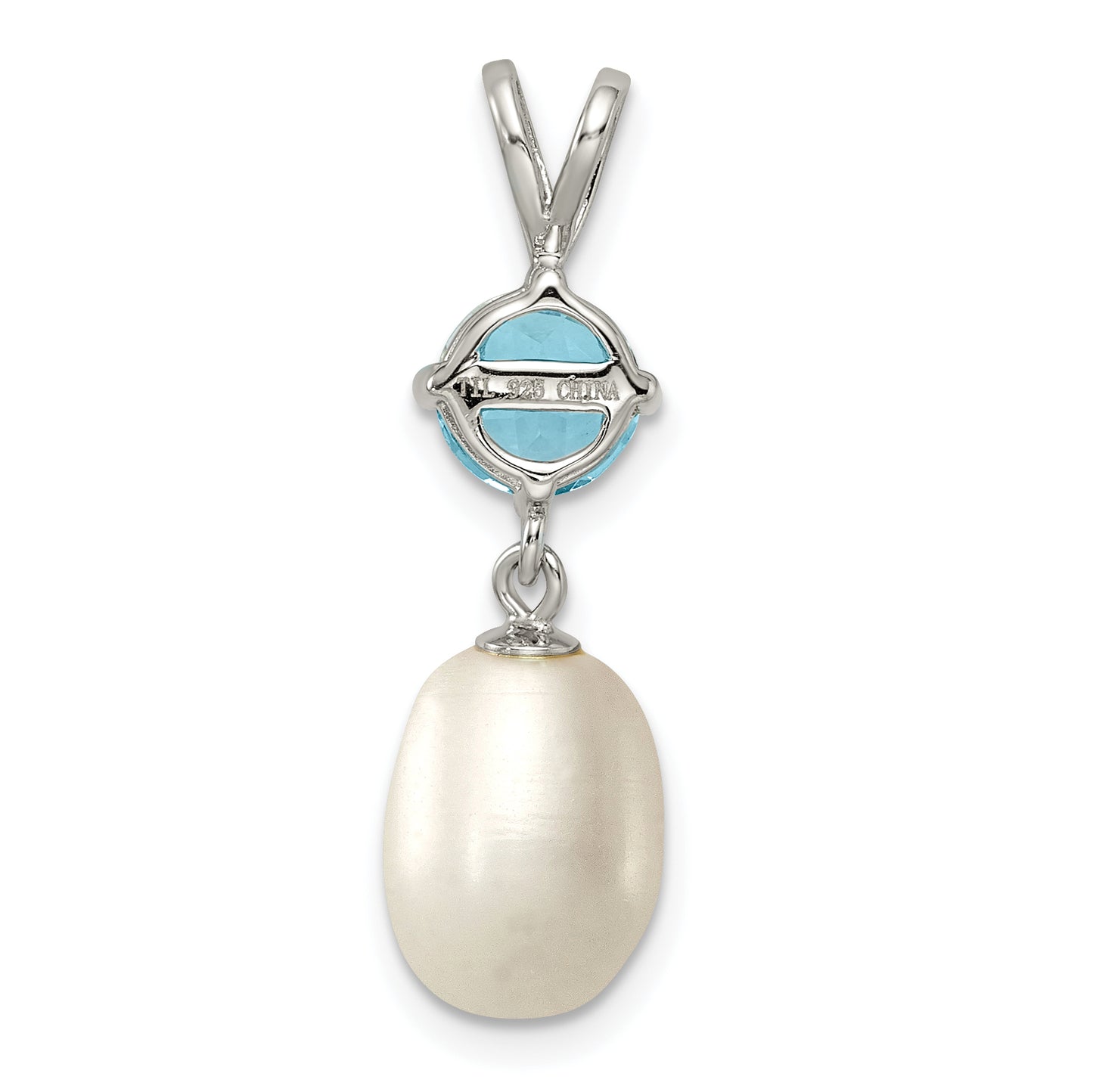 Sterling Silver Rhodium-Plated Blue Topaz 8-9mm Fwc Pearl Teardrop Pendant