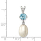 Sterling Silver Rhodium-Plated Blue Topaz 8-9mm Fwc Pearl Teardrop Pendant