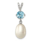 Sterling Silver Rhodium-Plated Blue Topaz 8-9mm Fwc Pearl Teardrop Pendant