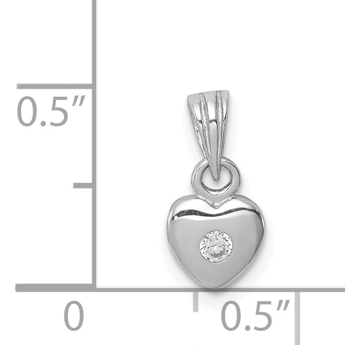 Sterling Silver Rhodium-Plated Polished Cz Heart Children'S Pendant