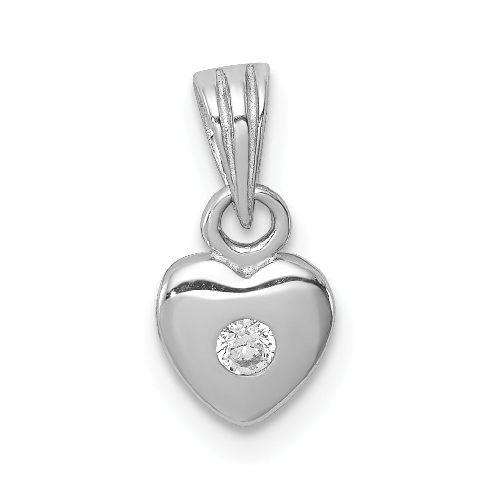 Sterling Silver Rhodium-Plated Polished Cz Heart Children'S Pendant