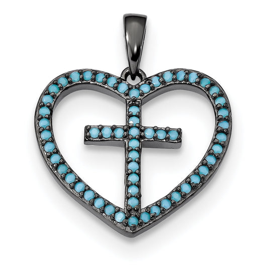 Sterling Silver Black-Rhodium Dyed White Howlite Cross Pendant