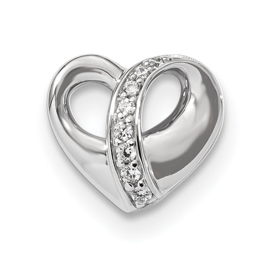 Sterling Silver Rhodium-Plated Polished Cz Heart Chain Slide Pendant