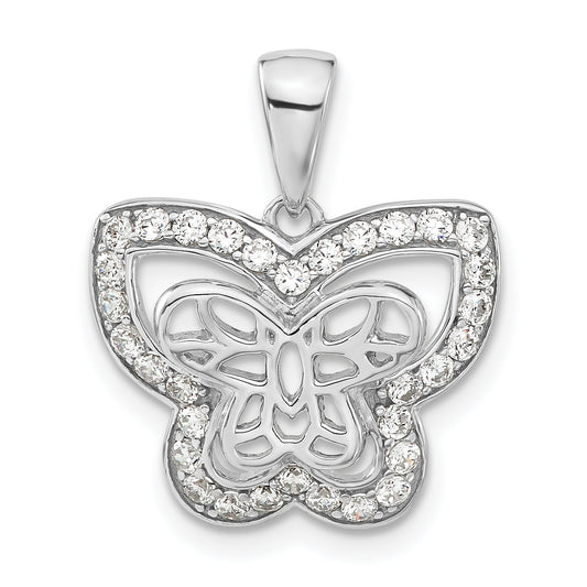 Sterling Silver Rhodium-Plated Polished Cz Butterfly Pendant