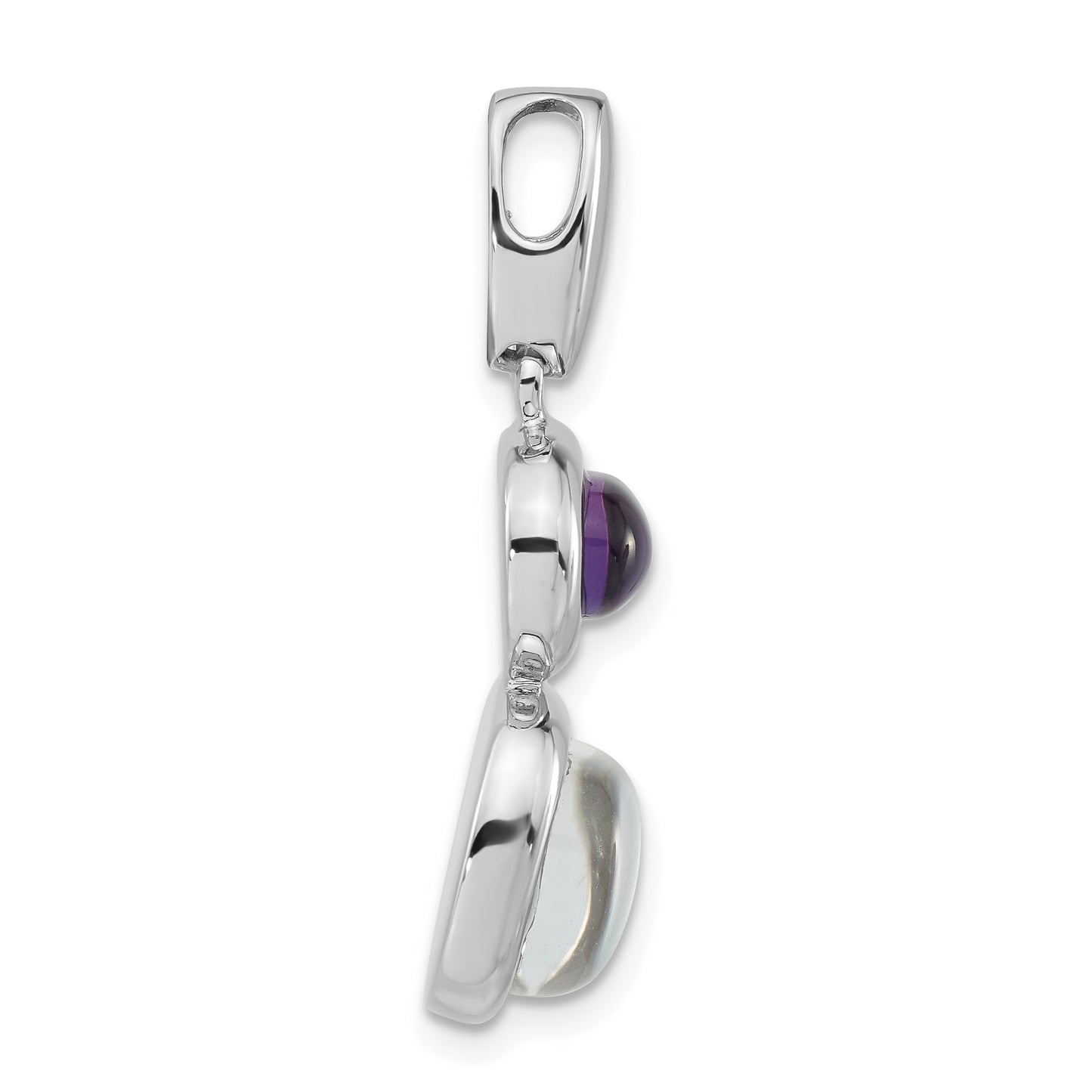 Sterling Silver Rhodium-Plated Purple Crystal & White Mother Of Pearl Chain Slide Pendant