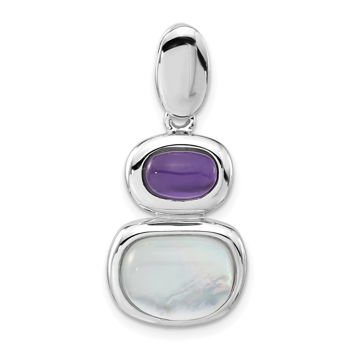 Sterling Silver Rhodium-Plated Purple Crystal & White Mother Of Pearl Chain Slide Pendant