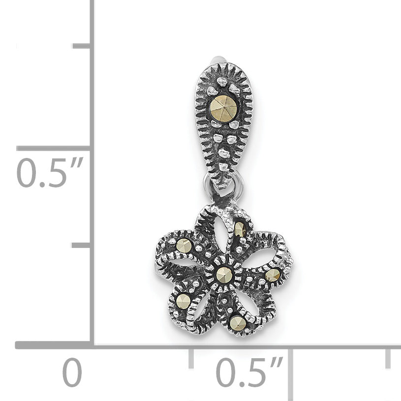 Sterling Silver Antiqued Marcasite Flower Pendant