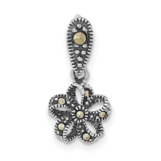 Sterling Silver Antiqued Marcasite Flower Pendant