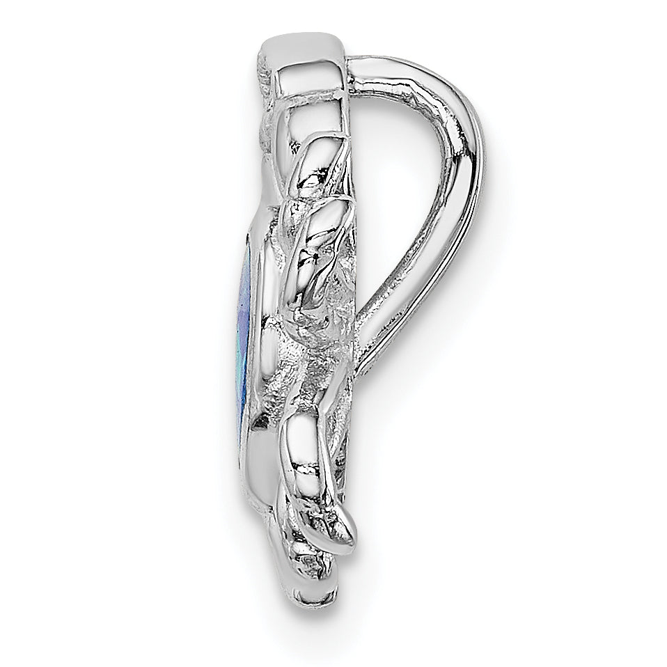 Sterling Silver Rhodium-Plated Blue Inlay Created Opal Crab Slide