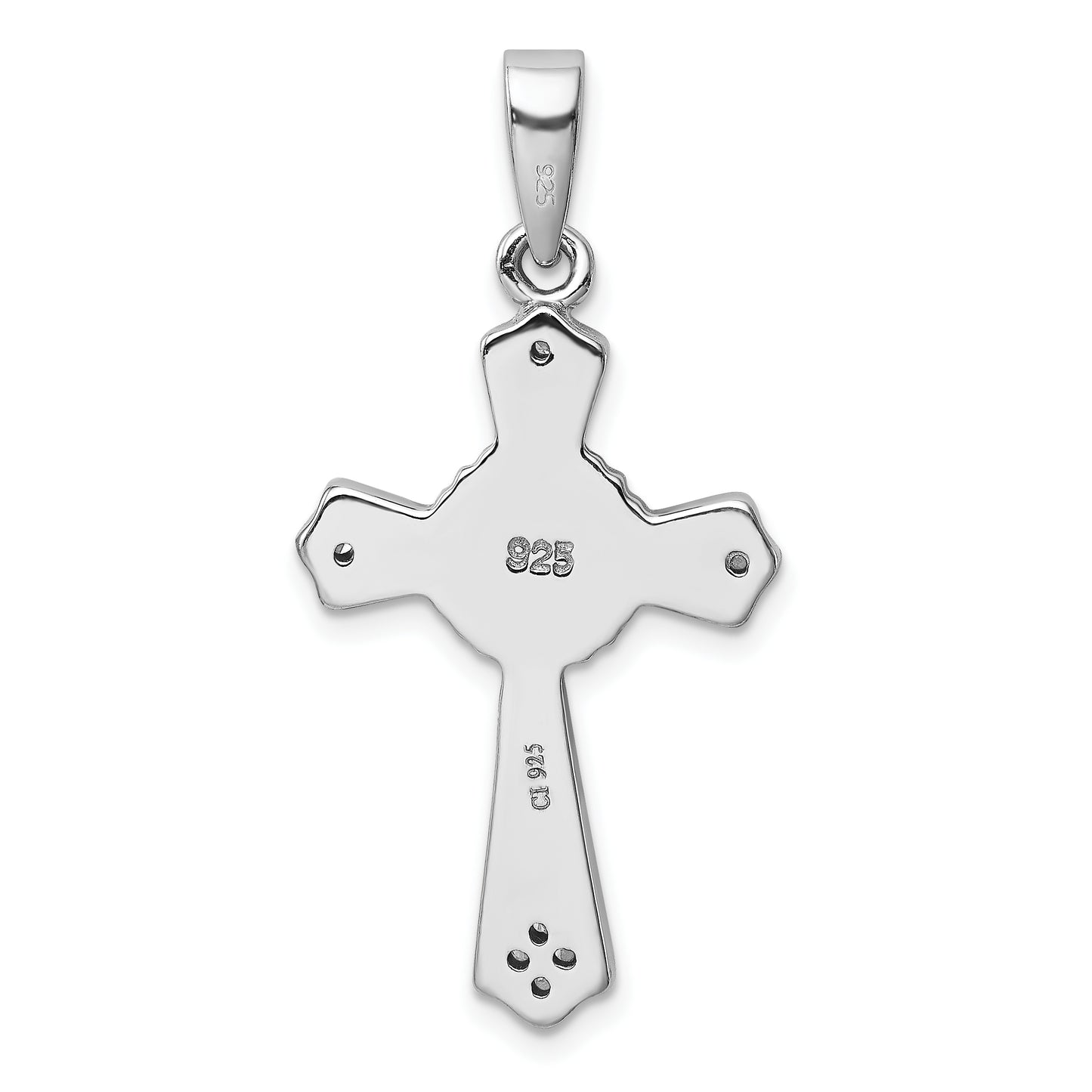 Sterling Silver Rhodium-Plated Cz / Created Opal Cross Pendant