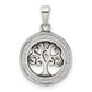 Sterling Silver Antiqued Enamel Glitter Tree In Circle Pendant