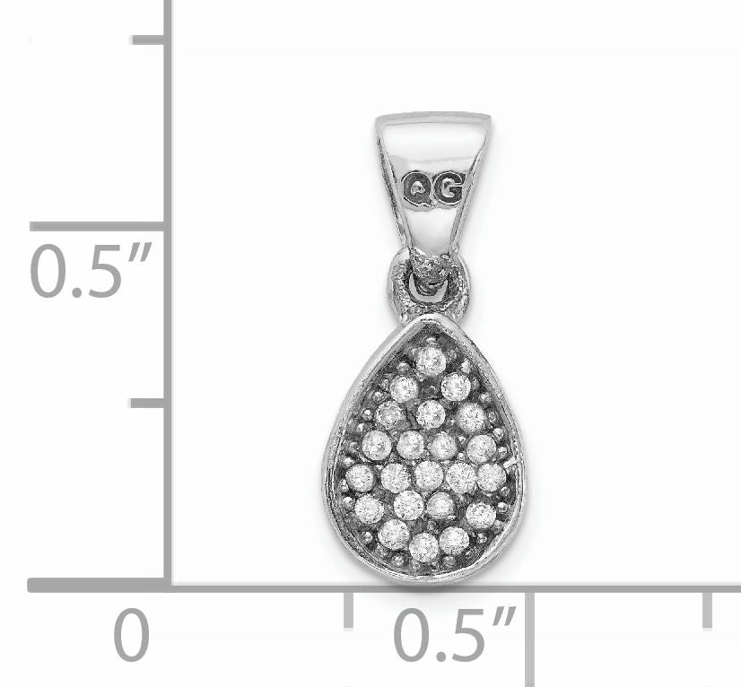 Sterling Silver Rhodium-Plated Cz Polished Teardrop Pendant