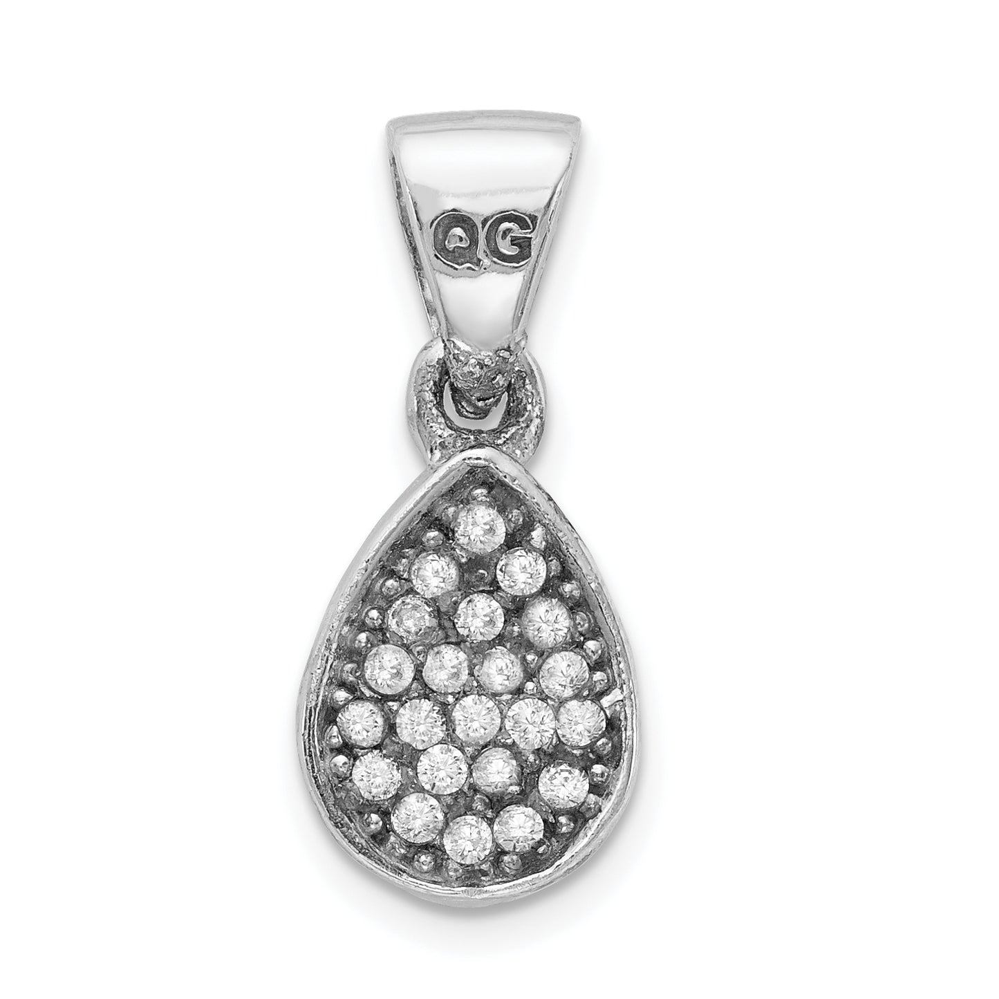 Sterling Silver Rhodium-Plated Cz Polished Teardrop Pendant