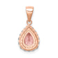 Sterling Silver Rose-Tone Pink Crystal Center And Cz Teardrop Pendant