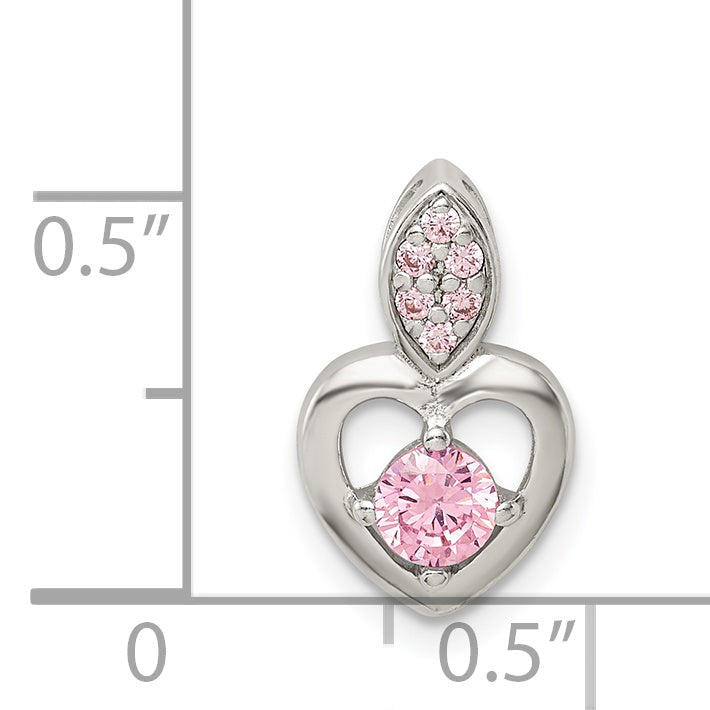 Sterling Silver Pink Cz Heart Chain Slide Pendant