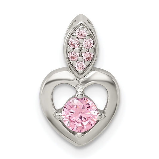 Sterling Silver Pink Cz Heart Chain Slide Pendant