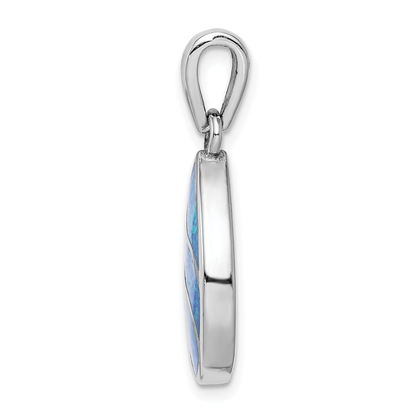 Sterling Silver Rhodium-Plated Created Opal Inlay Teardrop Pendant