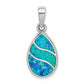 Sterling Silver Rhodium-Plated Created Opal Inlay Teardrop Pendant