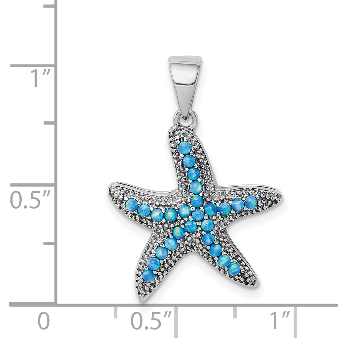 Sterling Silver Rhodium-Plated Created Opal Textured Star Fish Pendant