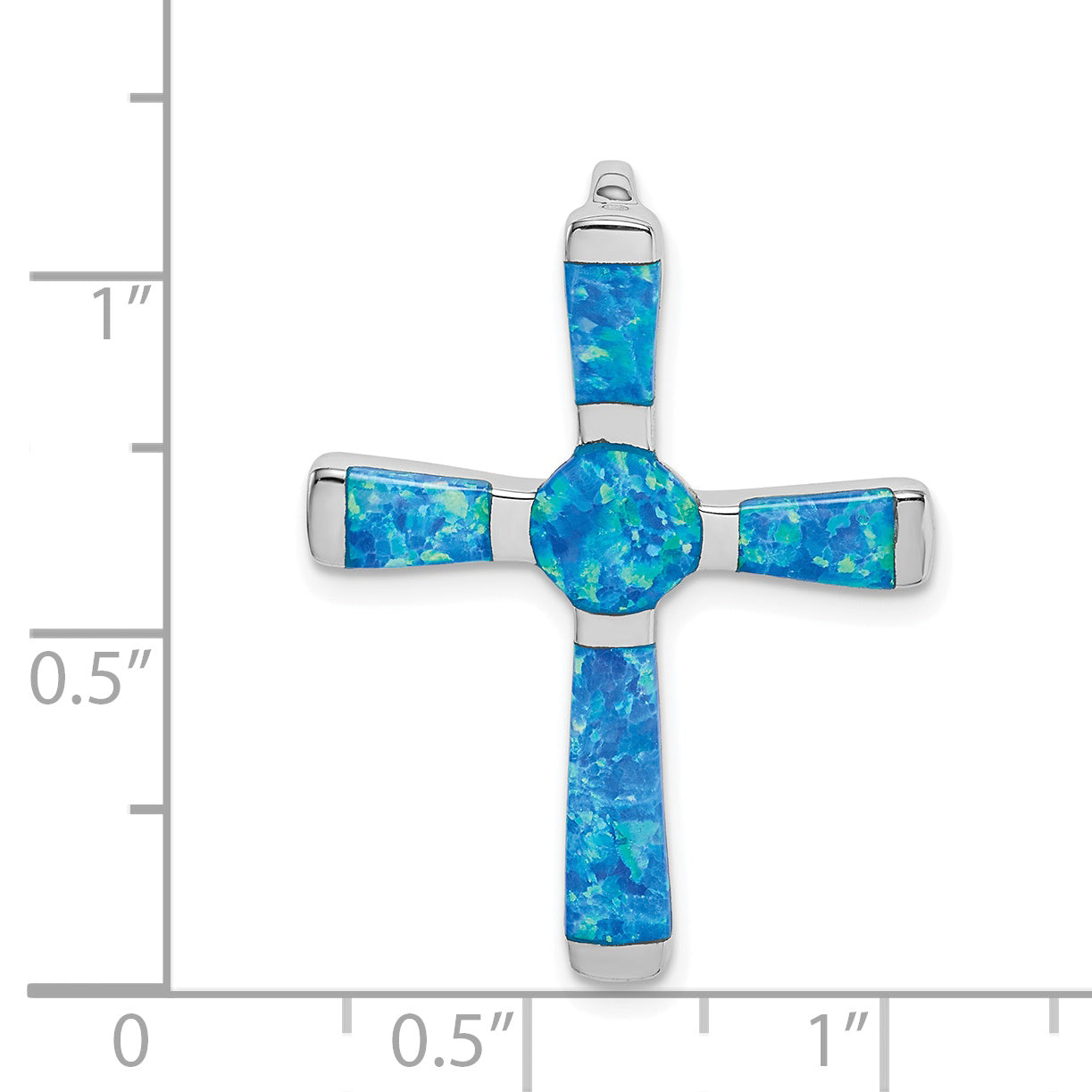 Sterling Silver Rhodium-Plated Created Opal Cross Slide Pendant