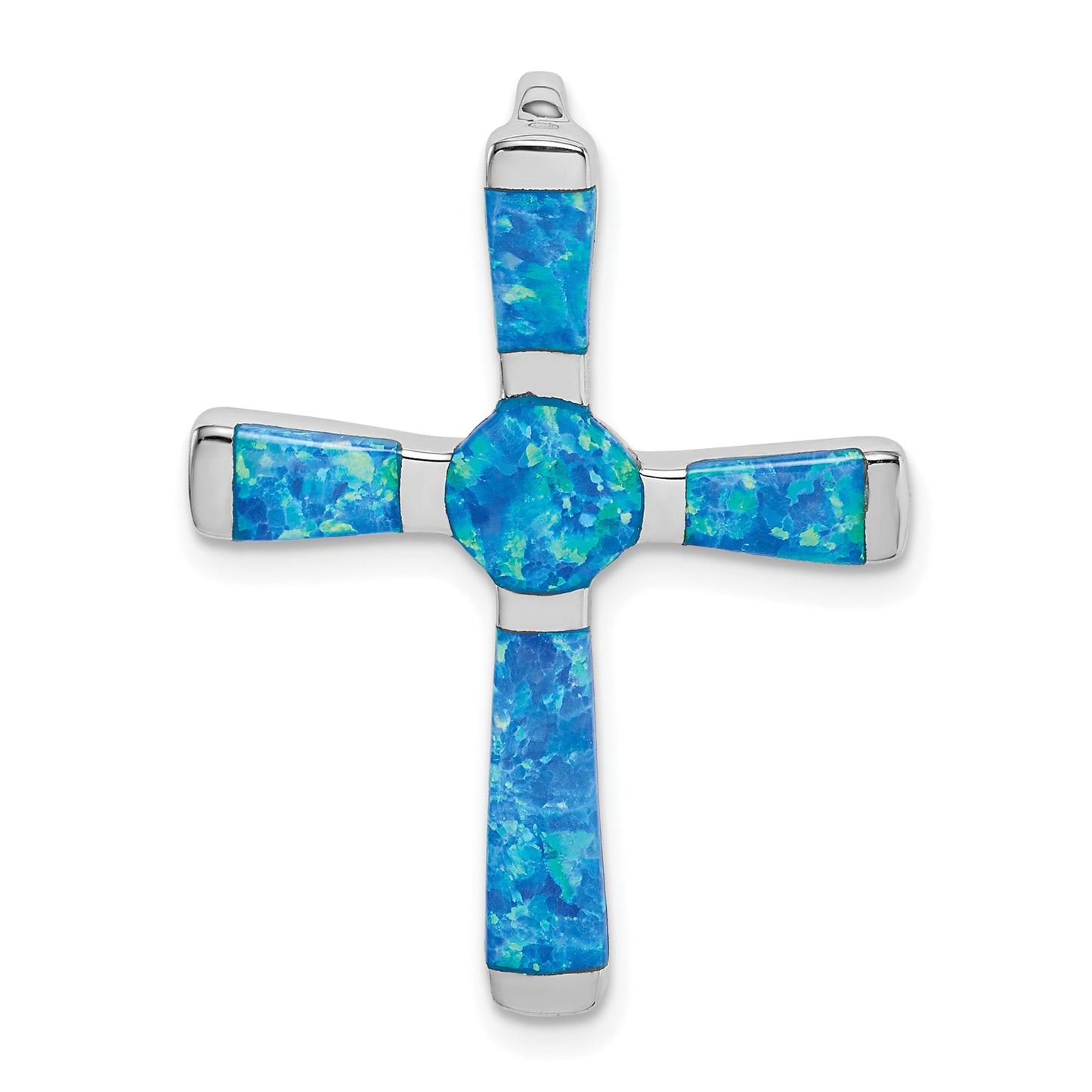 Sterling Silver Rhodium-Plated Created Opal Cross Slide Pendant