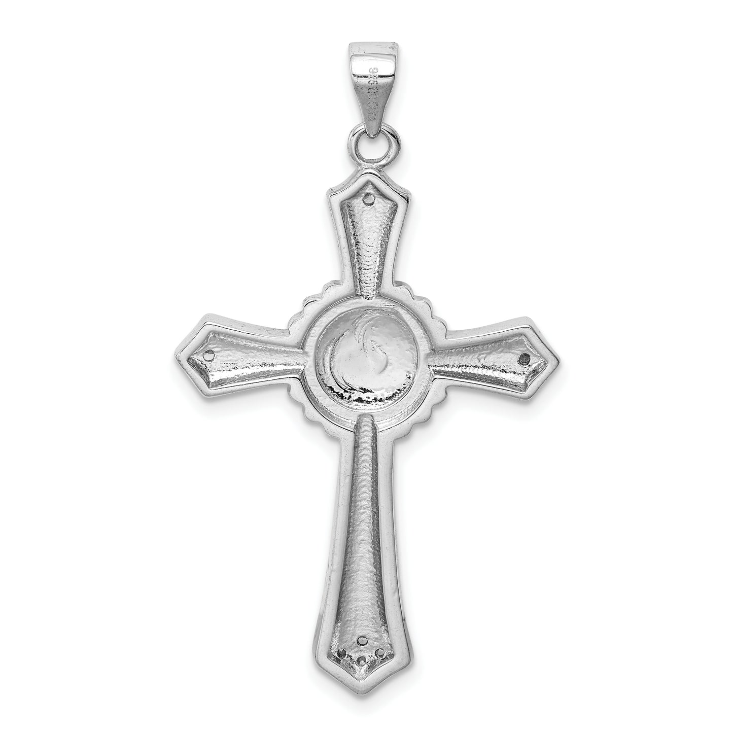 Sterling Silver Rhodium-Plated Lab Created Blue Opal And Clear Cz Cross Pendant